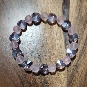Handmade Pink Crystal Heart Beaded Bracelet